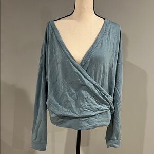 Zella Teal Long Sleeve Wrap Blouse